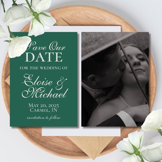 Elegante, moderne, weiße Hochzeit retten das Datum Save The Date