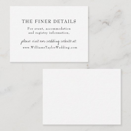 Elegante moderne weiße kalligraphische Hochzeitswe Begleitkarte (Vorne/Hinten)