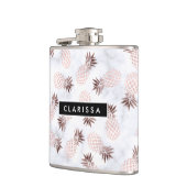 elegante moderne weiße MarmorRosengoldananas Flachmann (Links)