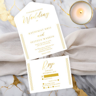 Elegante moderne weiße minimalistische Hochzeit All-in-One-Einladung