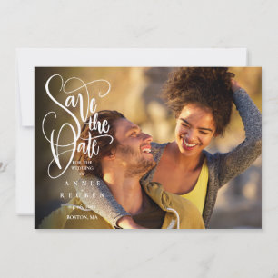 Elegante moderne weiße Schrift Foto Save-the-Date Save The Date