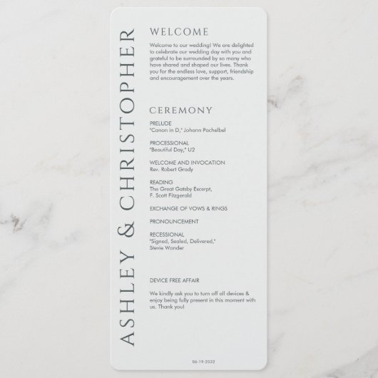 Elegante Moderne Weltraum Gray Wedding Programm (Vorderseite)