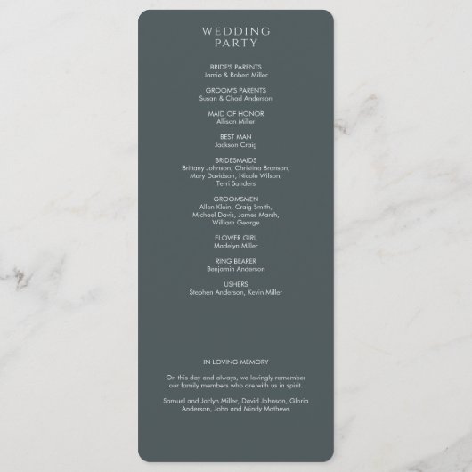 Elegante Moderne Weltraum Gray Wedding Programm (Rückseite)