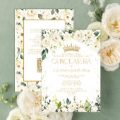 Elegante moderne White Gold Floral QR Quinceañera Einladung