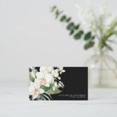 Elegante moderne White Orchids Schwarze Visitenkar Visitenkarte (Stehend Vorderseite)