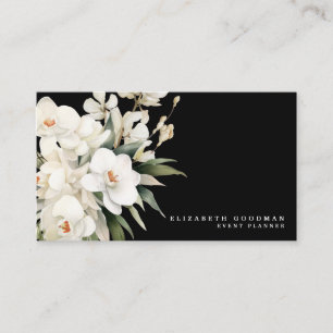 Elegante moderne White Orchids Schwarze Visitenkar Visitenkarte