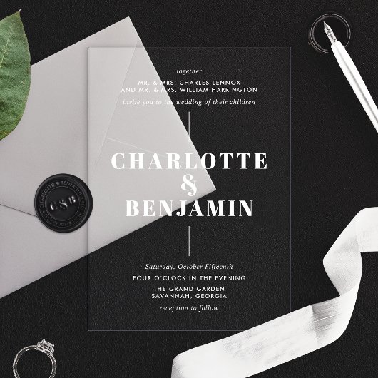 Elegante moderne White Wedding Acryleinladungen