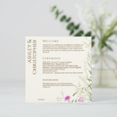 Elegante moderne Wildblume Offweiße Hochzeit Programm (Stehend Vorderseite)