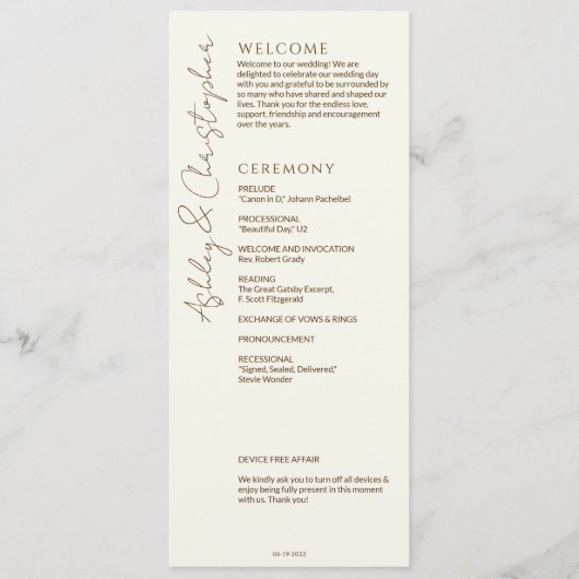 Elegante moderne Wildblume Offweiße Hochzeit Programm (Vorderseite)
