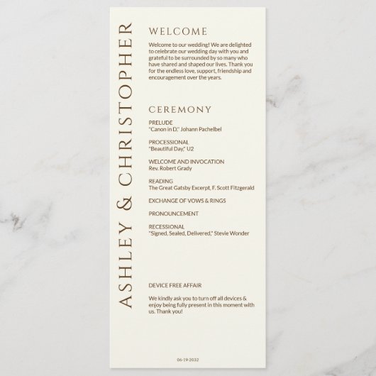 Elegante moderne Wildblume Offweiße Hochzeit Programm (Vorderseite)