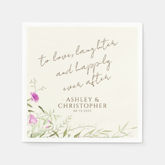 Elegante moderne Wildblume Offweiße Hochzeit Serviette (Vorderseite)