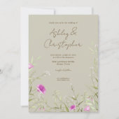 Elegante Moderne Wildblume Taupe Wedding Einladung (Vorderseite)