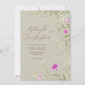 Elegante Moderne Wildblume Taupe Wedding Einladung (Vorderseite)