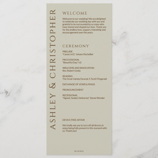 Elegante Moderne Wildblume Taupe Wedding Programm (Vorderseite)