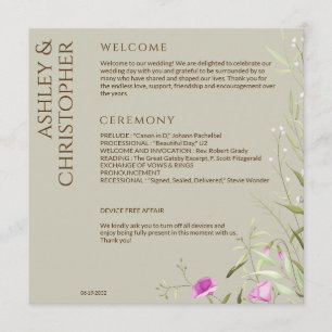Elegante Moderne Wildblume Taupe Wedding Programm