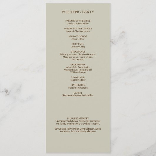 Elegante Moderne Wildblume Taupe Wedding Programm (Rückseite)