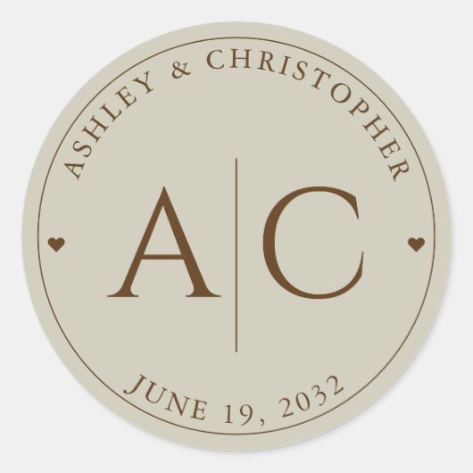 Elegante Moderne Wildblume Taupe Wedding Runder Aufkleber (Vorderseite)