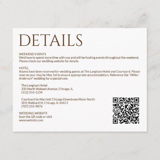 Elegante Moderne Wildblume White & Bronze Wedding Begleitkarte (Vorderseite)