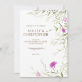 Elegante Moderne Wildblume White & Bronze Wedding Einladung (Vorderseite)