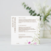Elegante Moderne Wildblume White & Bronze Wedding Programm (Stehend Vorderseite)