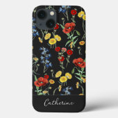 Elegante moderne Wildblumen Name auf schwarz Case-Mate iPhone Hülle (Rückseite)