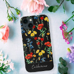 Elegante moderne Wildblumen Name auf schwarz Case-Mate iPhone Hülle<br><div class="desc">Vintage botanische Illustrationen von Wildblumen: Mohn,  Molkereien,  Bluebells,  die auf dunkelgrauem Holzkohle- oder Kohlenstoffschwarz-Hintergrund zu einem Muster gemacht werden,  und bearbeitbare Namen,  Initialen oder Monogramm,  für einen Naturliebhaber und Blume-Liebhaber und ein romantisches Soul</div>