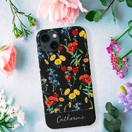 Elegante moderne Wildblumen Name auf schwarz Case-Mate iPhone Hülle