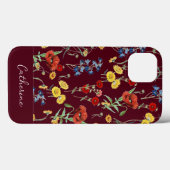 Elegante moderne Wildblumen Name Burgundy Case-Mate iPhone Hülle (Rückseite (Horizontal))