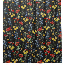 Elegante Moderne Wildblumen Schwarz Duschvorhang