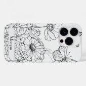 Elegante Moderne Wildblumen weiß und schwarz Case-Mate iPhone Hülle (Rückseite (Horizontal))