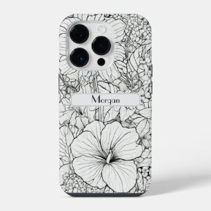 Elegante Moderne Wildblumen weiß und schwarz iPhone 14 Pro Hülle