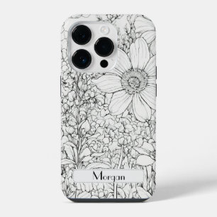 Elegante Moderne Wildblumen weiß und schwarz iPhone 14 Pro Hülle