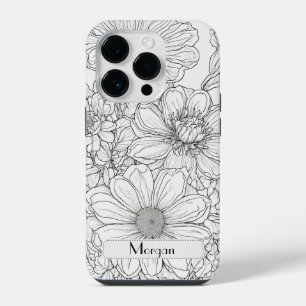 Elegante Moderne Wildblumen weiß und schwarz iPhone 14 Pro Hülle