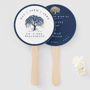 Elegante Moderne Willow Tree Navy Blue Gold Hochze Fächer