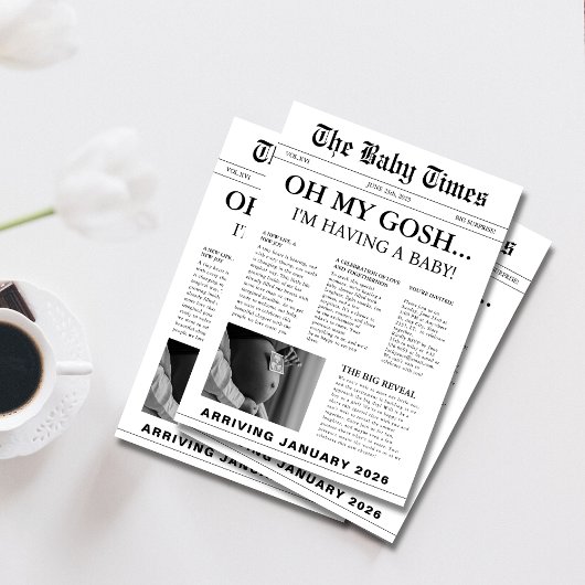 Elegante moderne Zeitungs-Babydusche Einladung