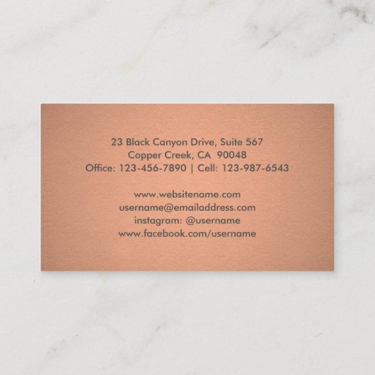 Elegante moderne Zickzack Muster Kupfer-Imitate Fo Visitenkarte (Rückseite)