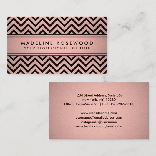 Elegante Moderne, Zickzack Rosa Rose Gold Imitate Visitenkarte (Vorne/Hinten)