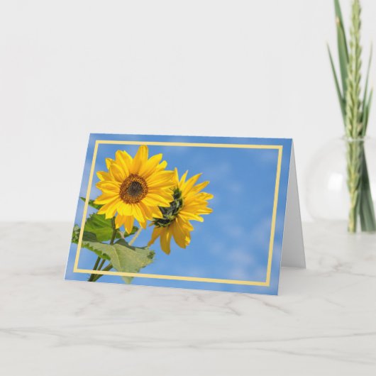 Elegante moderne Zwei Sonnenblumen Sky Golden Fram Karte (Vorderseite)
