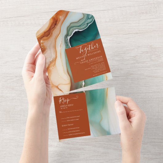 Elegante Modernes Abstraktes Agate Terracotta auf All In One Einladung (Abreißen)