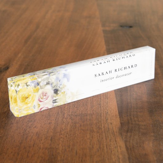 Elegante Modernes Boho Vinatge Rose Blumenbeete Namensplakette (Seite)