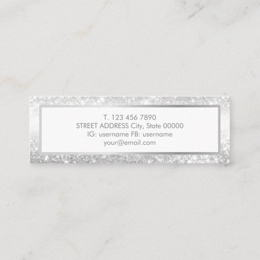 Elegante modische Luxe silberne MiniVisitenkarte Mini Visitenkarte (Rückseite)