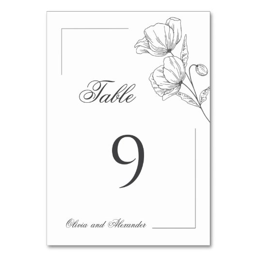 Elegante Mohn-Blume minimalistisch Tischnummer (Rückseite)