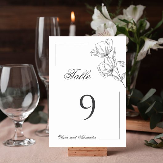 Elegante Mohn-Blume minimalistisch Tischnummer