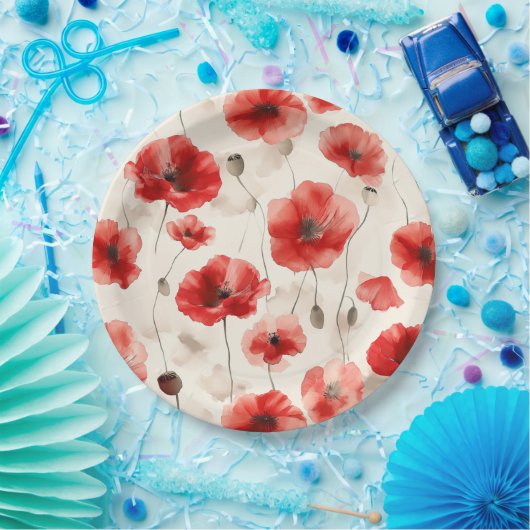 Elegante Mohnmuster-Servietten Pappteller (Party)