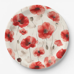 Elegante Mohnmuster-Servietten Pappteller