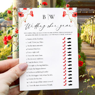 Elegante Mohnrote Florale Hochzeitsschuh-Spielkart Einladung