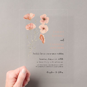 Elegante Mohnwiese Orange Blumen Hochzeit Acryleinladungen