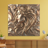Elegante Molten Bronze Gold Frau mit blühendem Haa Leinwanddruck (Insitu (Wohnzimmer))
