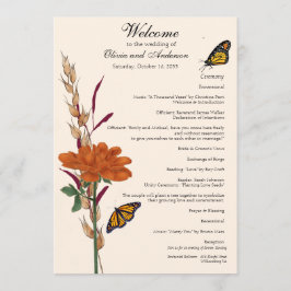 Elegante Monarch Butterfly Fall Blumenhochzeit Programm