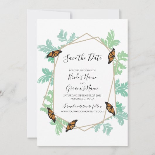 Elegante Monarch Butterfly Hochzeit rettet das Dat Save The Date (Vorderseite)